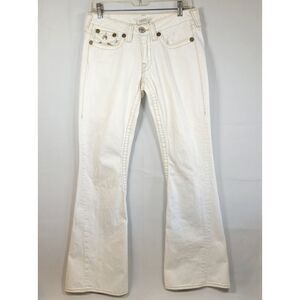 Vintage True Religion RAINBOW JOEY Women's Flare White Jeans Made in USA 31 x 33
